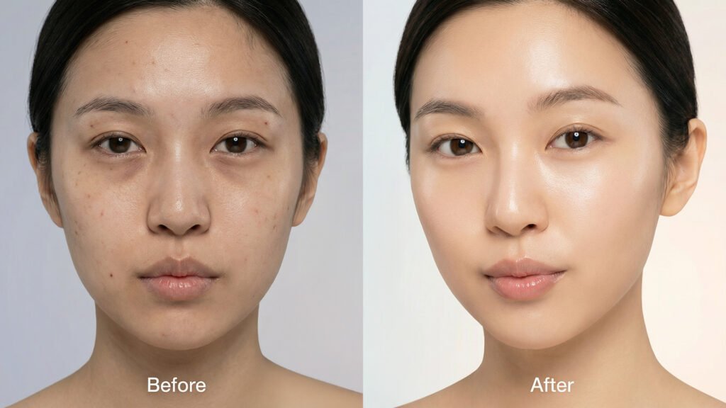 Kulit glowing setelah pemakaian rutin serum Artist Inc.
