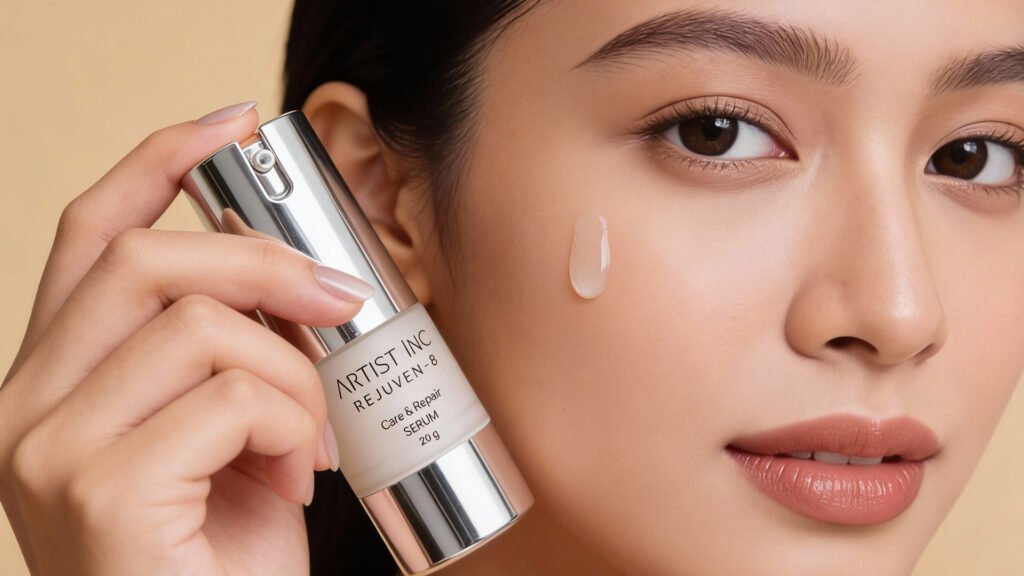 serum sedang diteteskan dengan background wajah
