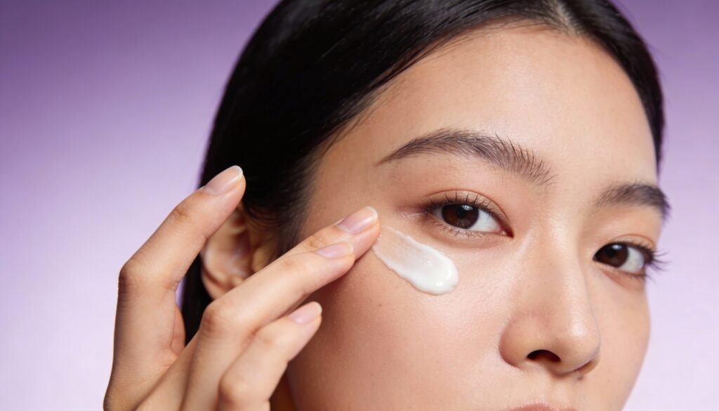 Perempuan sedang mengaplikasikan eye serum
