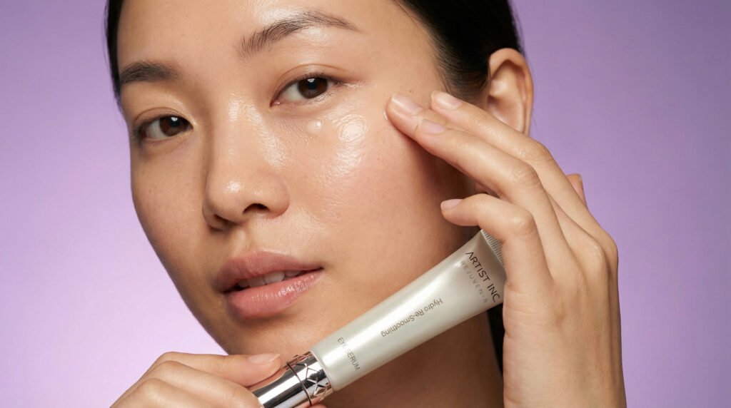 perempuan mengaplikasikan eye serum dibawah mata