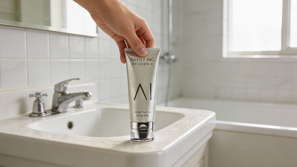 Tangan yang sedang menggenggam facial wash