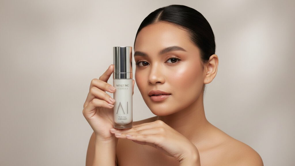 Talent sedang memegang moisturizer