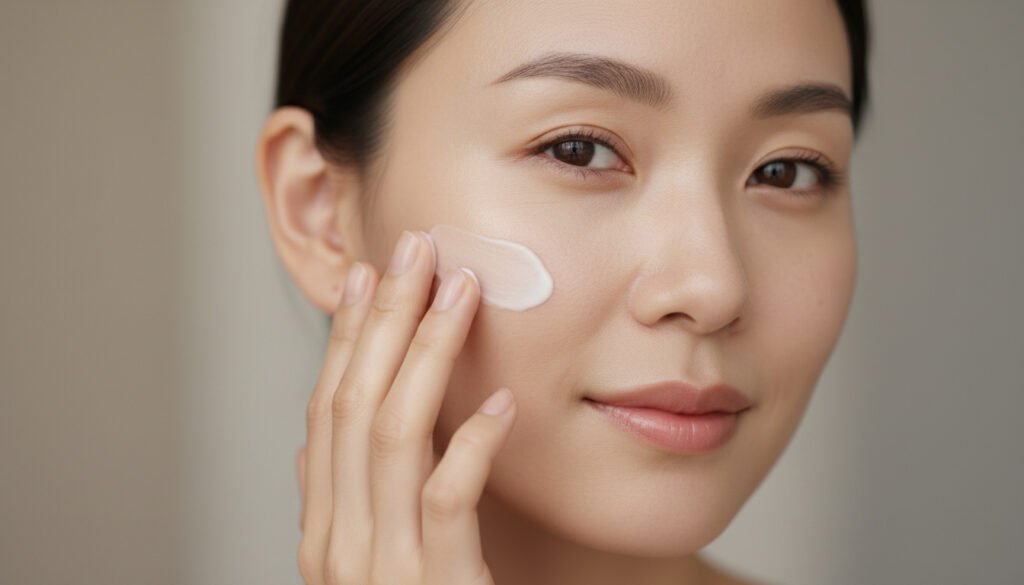 Wanita mengoleskan serum pada wajah