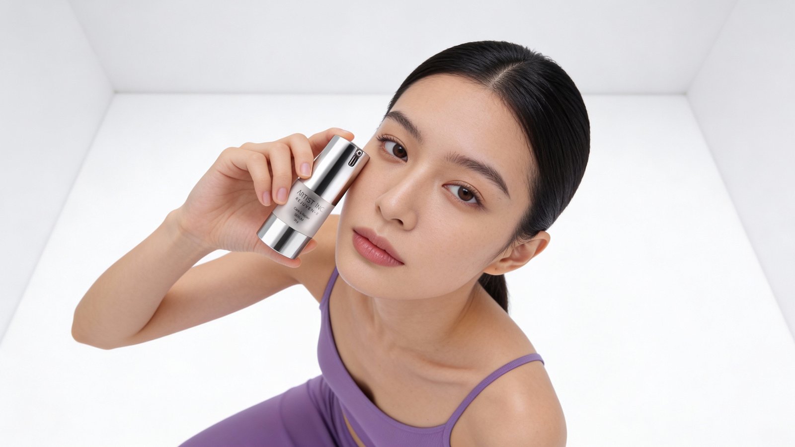 Perempuan sedang memegang product serum