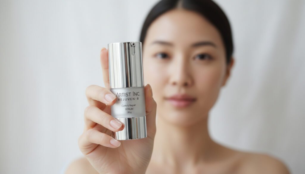 perempuan memegang serum