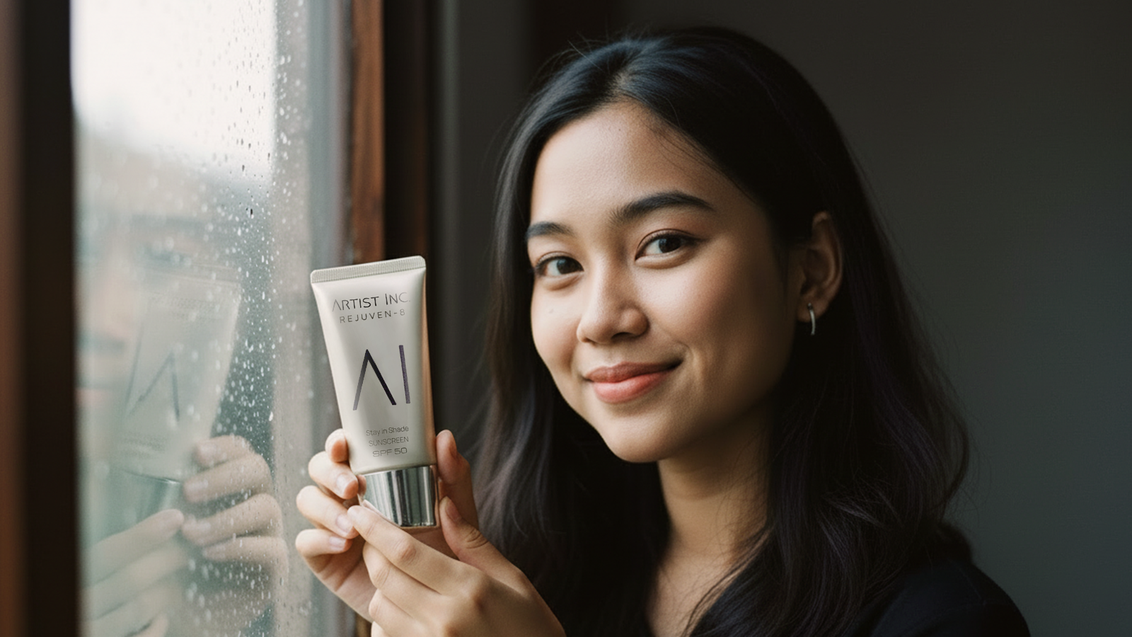 perempuan sedang melihat keluar jendela yang sedang hujan