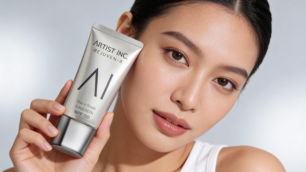 perempuan sedang memegang sunscreen