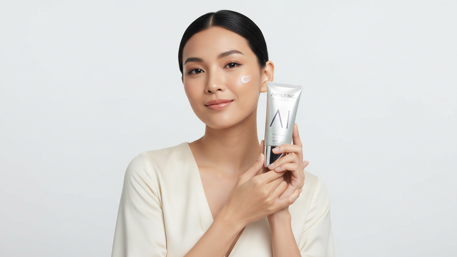 Perempuan memegang product sunscreen